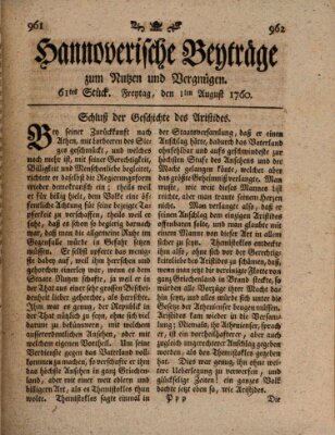 Hannoverische Beyträge zum Nutzen und Vergnügen (Hannoversche Anzeigen) Freitag 1. August 1760