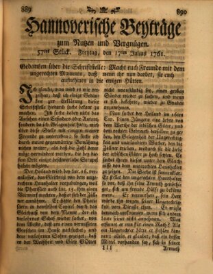 Hannoverische Beyträge zum Nutzen und Vergnügen (Hannoversche Anzeigen) Freitag 17. Juli 1761