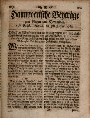 Hannoverische Beyträge zum Nutzen und Vergnügen (Hannoversche Anzeigen) Freitag 9. Juli 1762