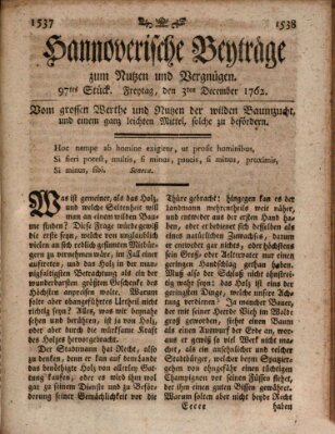 Hannoverische Beyträge zum Nutzen und Vergnügen (Hannoversche Anzeigen) Freitag 3. Dezember 1762