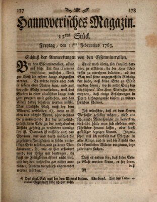 Hannoverisches Magazin (Hannoversche Anzeigen) Freitag 11. Februar 1763