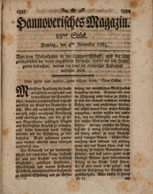 Hannoverisches Magazin (Hannoversche Anzeigen) Freitag 4. November 1763