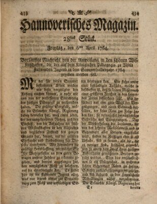 Hannoverisches Magazin (Hannoversche Anzeigen) Freitag 6. April 1764