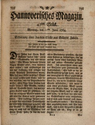 Hannoverisches Magazin (Hannoversche Anzeigen) Montag 11. Juni 1764