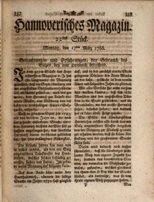 Hannoverisches Magazin (Hannoversche Anzeigen) Montag 17. März 1766