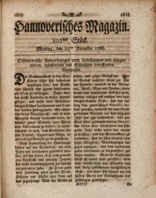 Hannoverisches Magazin (Hannoversche Anzeigen) Montag 22. Dezember 1766