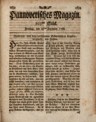 Hannoverisches Magazin (Hannoversche Anzeigen) Freitag 26. Dezember 1766