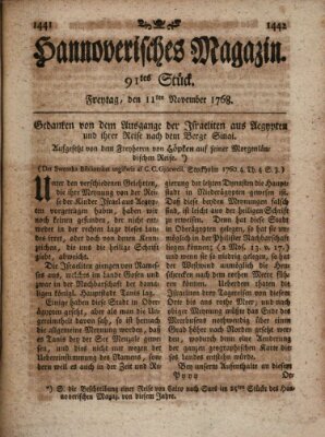 Hannoverisches Magazin (Hannoversche Anzeigen) Freitag 11. November 1768