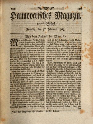 Hannoverisches Magazin (Hannoversche Anzeigen) Freitag 3. Februar 1769