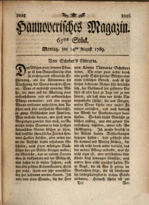 Hannoverisches Magazin (Hannoversche Anzeigen) Montag 14. August 1769