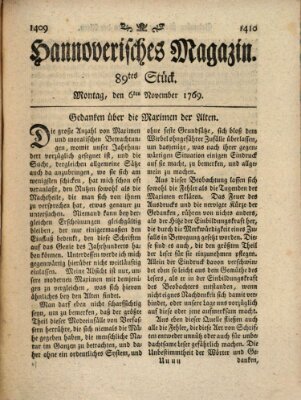 Hannoverisches Magazin (Hannoversche Anzeigen) Montag 6. November 1769