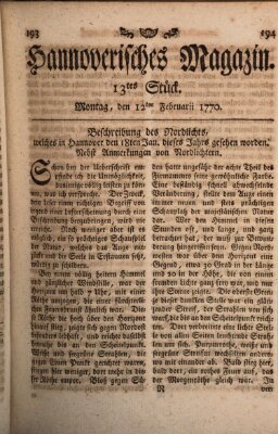 Hannoverisches Magazin (Hannoversche Anzeigen) Montag 12. Februar 1770