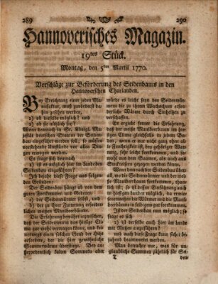 Hannoverisches Magazin (Hannoversche Anzeigen) Montag 5. März 1770