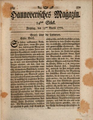 Hannoverisches Magazin (Hannoversche Anzeigen) Freitag 23. März 1770