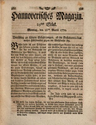 Hannoverisches Magazin (Hannoversche Anzeigen) Montag 26. März 1770