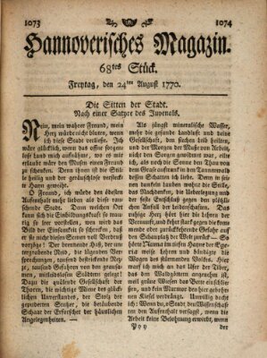 Hannoverisches Magazin (Hannoversche Anzeigen) Freitag 24. August 1770
