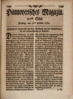 Hannoverisches Magazin (Hannoversche Anzeigen) Freitag 12. Oktober 1770