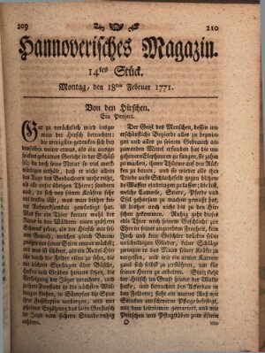 Hannoverisches Magazin (Hannoversche Anzeigen) Montag 18. Februar 1771