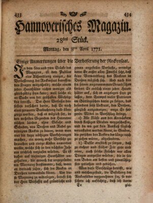 Hannoverisches Magazin (Hannoversche Anzeigen) Montag 8. April 1771