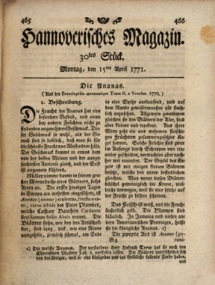 Hannoverisches Magazin (Hannoversche Anzeigen) Montag 15. April 1771