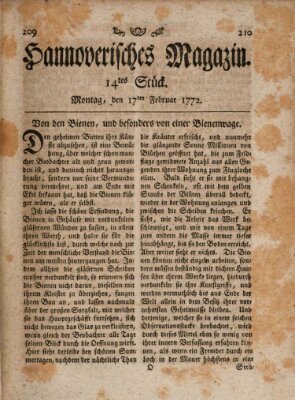 Hannoverisches Magazin (Hannoversche Anzeigen) Montag 17. Februar 1772