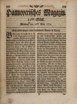 Hannoverisches Magazin (Hannoversche Anzeigen) Montag 16. März 1772