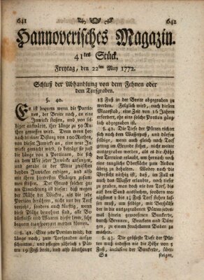 Hannoverisches Magazin (Hannoversche Anzeigen) Freitag 22. Mai 1772