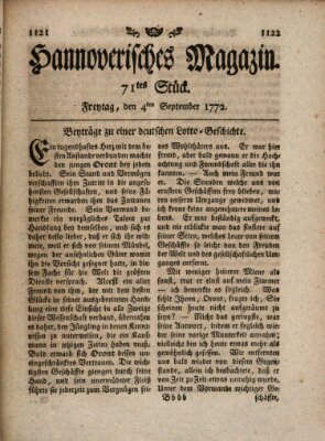 Hannoverisches Magazin (Hannoversche Anzeigen) Freitag 4. September 1772