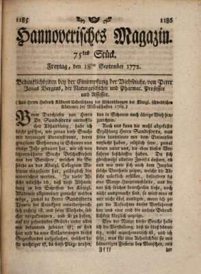 Hannoverisches Magazin (Hannoversche Anzeigen) Freitag 18. September 1772