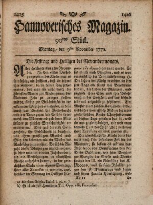 Hannoverisches Magazin (Hannoversche Anzeigen) Montag 9. November 1772