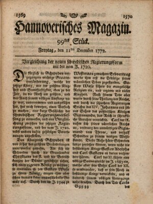 Hannoverisches Magazin (Hannoversche Anzeigen) Freitag 11. Dezember 1772