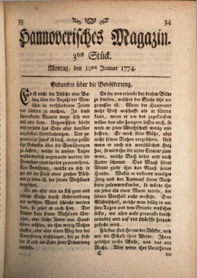 Hannoverisches Magazin (Hannoversche Anzeigen) Montag 10. Januar 1774