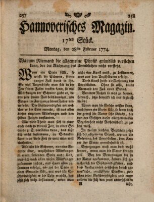 Hannoverisches Magazin (Hannoversche Anzeigen) Montag 28. Februar 1774
