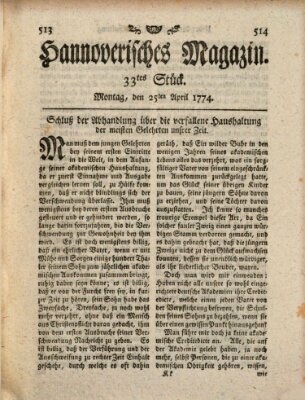 Hannoverisches Magazin (Hannoversche Anzeigen) Montag 25. April 1774