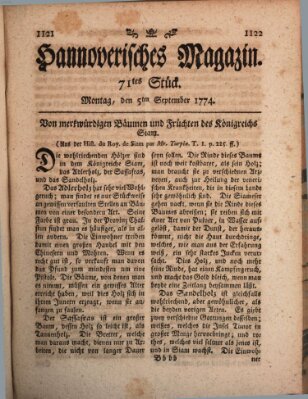 Hannoverisches Magazin (Hannoversche Anzeigen) Montag 5. September 1774