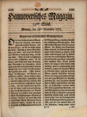 Hannoverisches Magazin (Hannoversche Anzeigen) Montag 18. September 1775