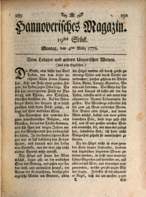 Hannoverisches Magazin (Hannoversche Anzeigen) Montag 4. März 1776