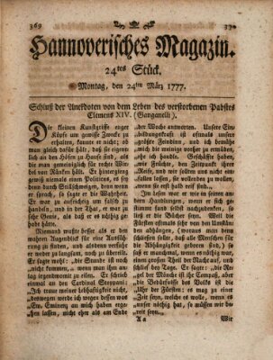 Hannoverisches Magazin (Hannoversche Anzeigen) Montag 24. März 1777