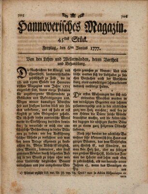 Hannoverisches Magazin (Hannoversche Anzeigen) Freitag 6. Juni 1777
