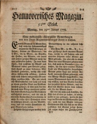 Hannoverisches Magazin (Hannoversche Anzeigen) Montag 29. Juni 1778