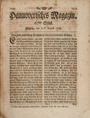 Hannoverisches Magazin (Hannoversche Anzeigen) Freitag 21. August 1778
