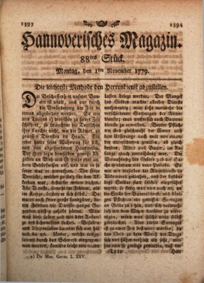 Hannoverisches Magazin (Hannoversche Anzeigen) Montag 1. November 1779