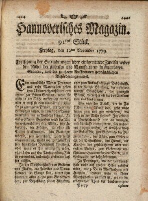 Hannoverisches Magazin (Hannoversche Anzeigen) Freitag 12. November 1779