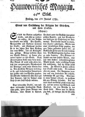 Hannoverisches Magazin (Hannoversche Anzeigen) Freitag 1. Juni 1781