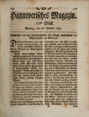 Hannoverisches Magazin (Hannoversche Anzeigen) Montag 4. Februar 1782