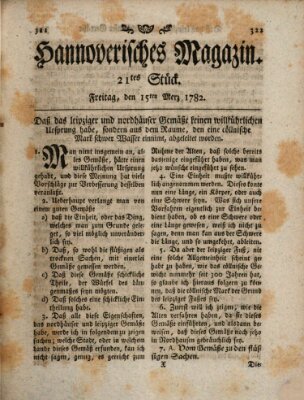 Hannoverisches Magazin (Hannoversche Anzeigen) Freitag 15. März 1782