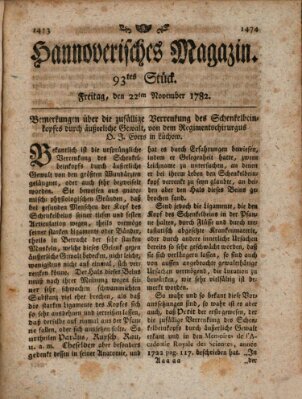Hannoverisches Magazin (Hannoversche Anzeigen) Freitag 22. November 1782