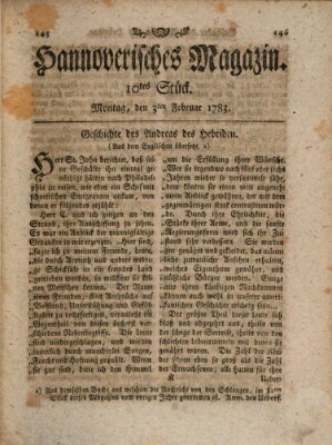 Hannoverisches Magazin (Hannoversche Anzeigen) Montag 3. Februar 1783