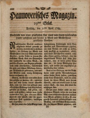 Hannoverisches Magazin (Hannoversche Anzeigen) Freitag 11. April 1783