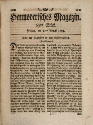 Hannoverisches Magazin (Hannoversche Anzeigen) Freitag 29. August 1783